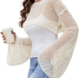 SHEIN Cream Open-Knit Crochet Shrug